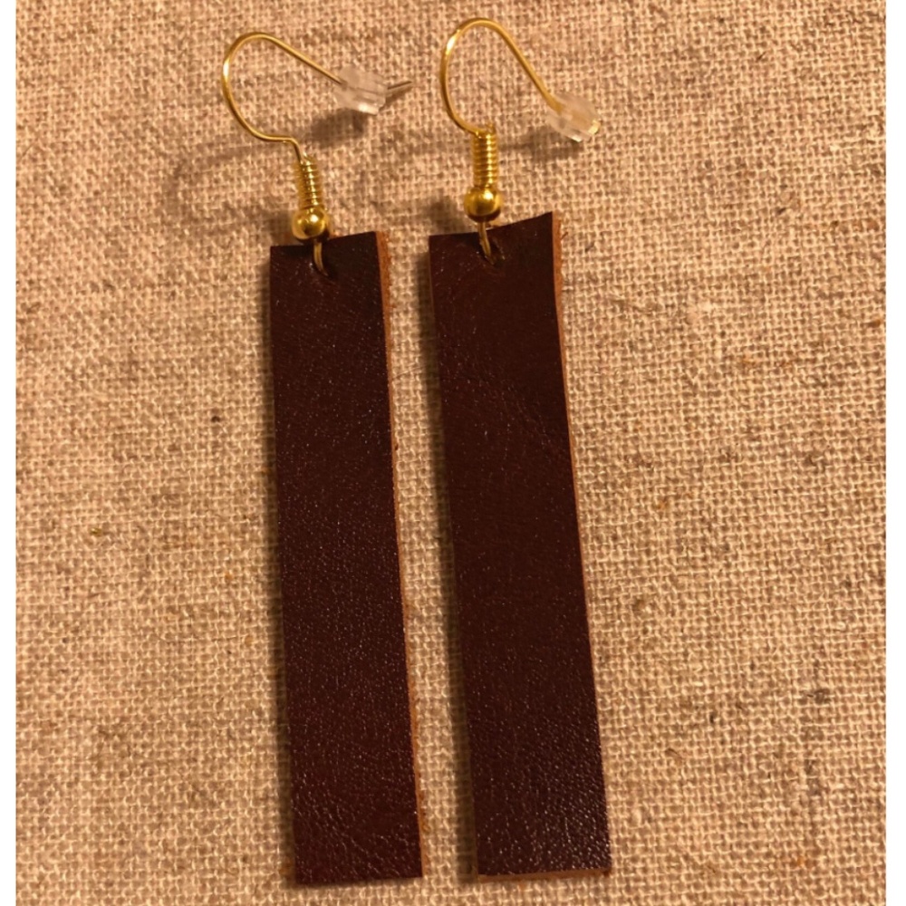 Dark Brown Leather Bar Earrings
